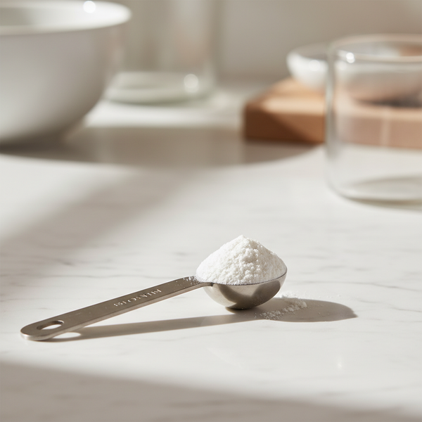 1:1 image of biotin in a small spoon on a counter
